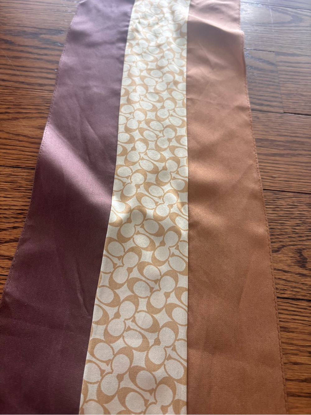 Coach Silk Scarf Strip in Brown, Tan & Cream